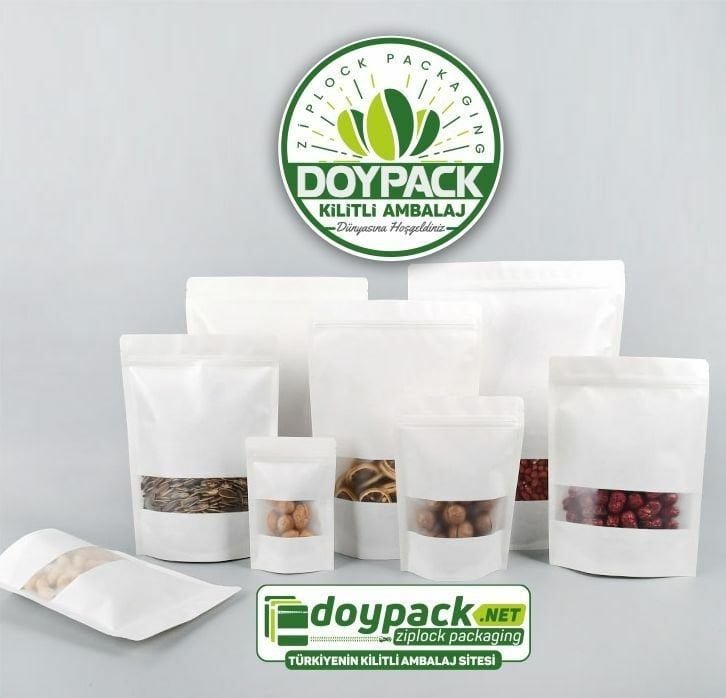 Beyaz Kraft Pencereli Kilitli Doypack 50 - 25x34cm