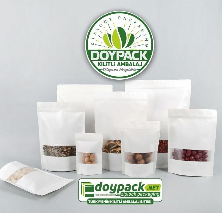 Beyaz Kraft Pencereli Kilitli Doypack 250 - 25x34cm