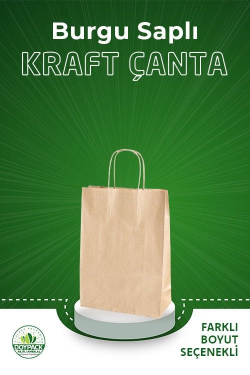 Burgu Saplı Kraft Çanta 300 - 25x31x12cm