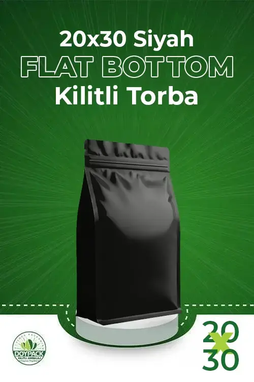 Siyah Kilitli Flat Bottom Doypack 20x30 cm 500 - 20x30cm - Valfli