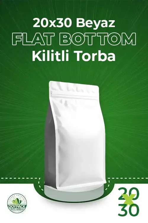 Beyaz Kilitli Flat Bottom Doypack 20x30 cm 500 - 20x30cm - Valfli
