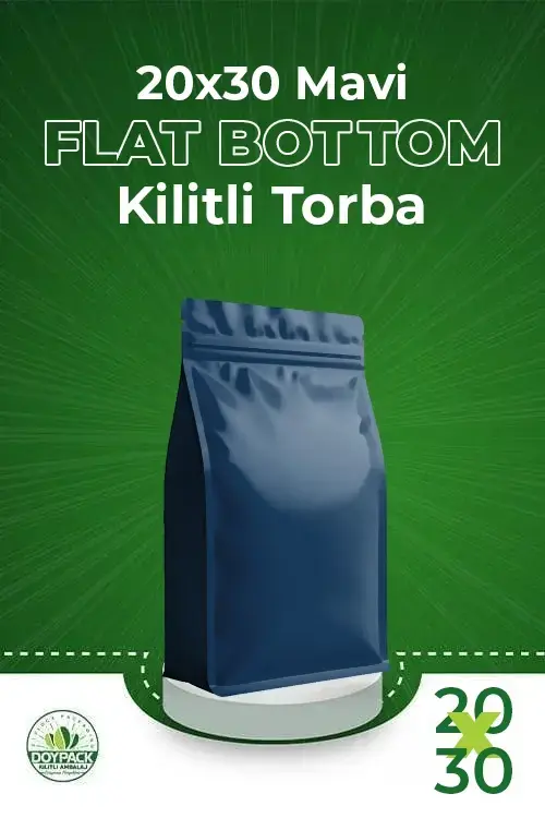 Mavi Kilitli Flat Bottom Doypack 20x30 cm 500 - 20x30cm - Valfli
