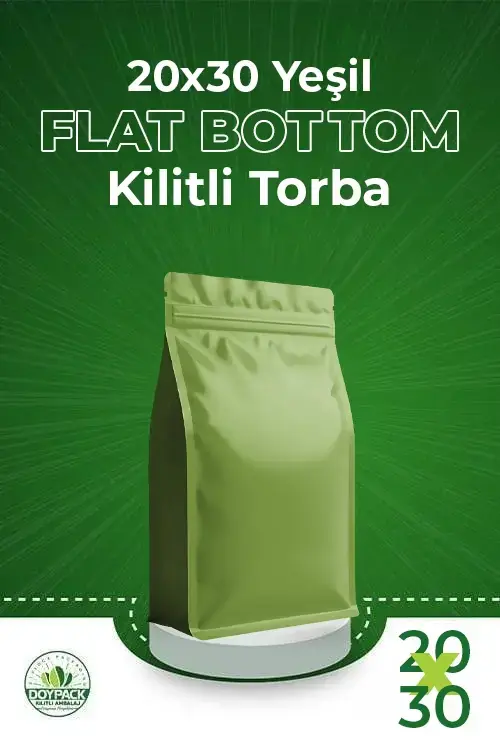 Yeşil Kilitli Flat Bottom Doypack 20x30 cm 500 - 20x30cm - Valfli