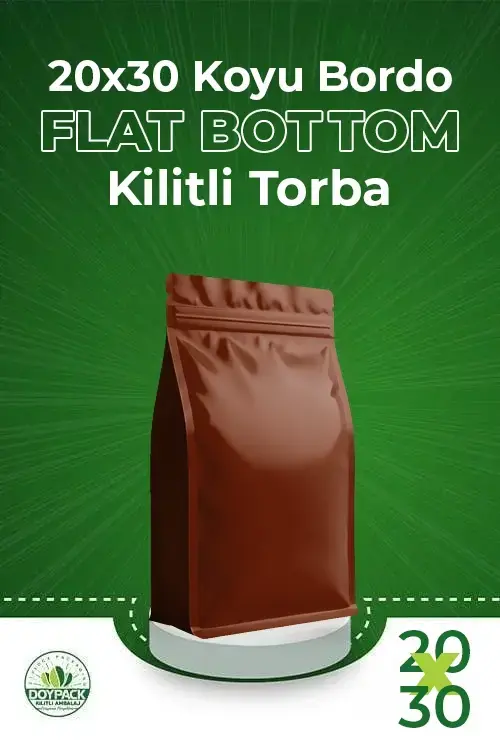 Bordo Kilitli Flat Bottom Doypack 20x30 cm 500 - 20x30cm - Valfli