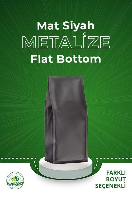 Mat Siyah Metalize Kilitsiz Flat Bottom 1000 - 14x35cm - Valfli