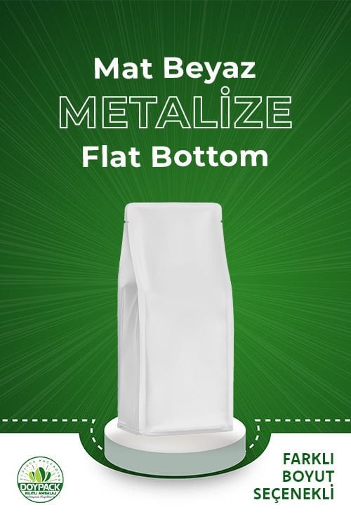Mat Beyaz Metalize Kilitsiz Flat Bottom 1000 - 14x35cm - Valfli