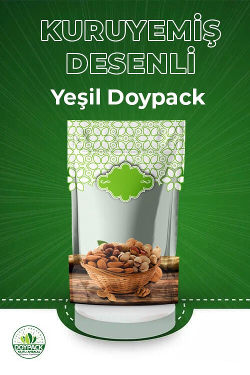 Kuruyemiş Desenli Yeşil Doypack 2000 - 20x30cm