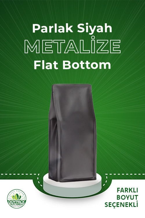 Parlak Siyah Metalize Kilitsiz Flat Bottom 1000 - 14x35cm - Valfli