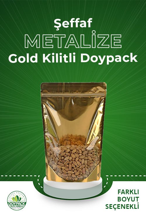 Şeffaf Metalize Gold Kilitli Doypack 16x27cm - 1500