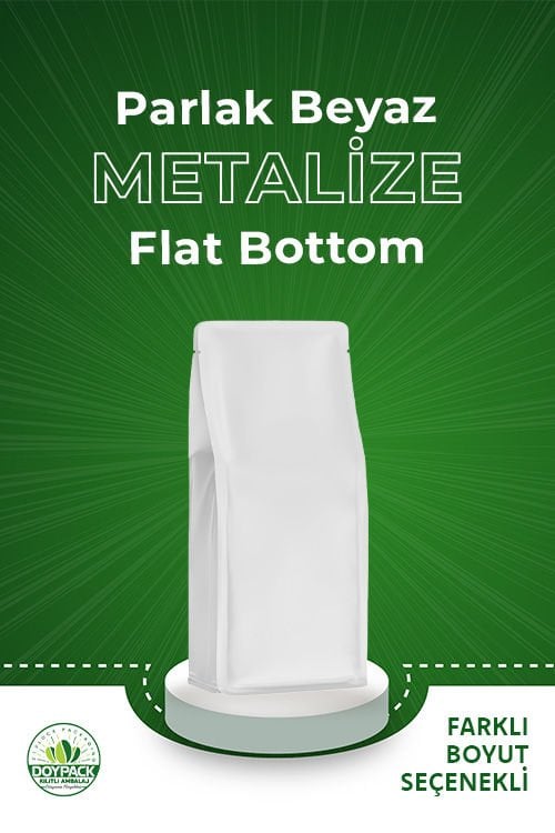 Parlak Beyaz Metalize Kilitsiz Flat Bottom 1000 - 14x35cm - Valfli
