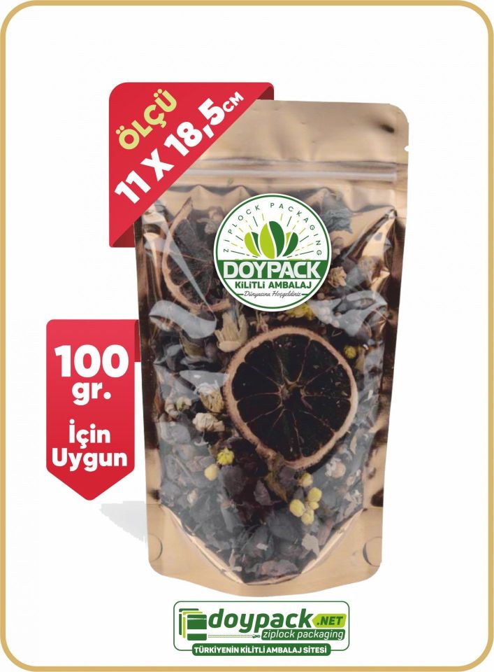 Şeffaf Metalize Gold Kilitli Doypack 500 - 11x18.5cm