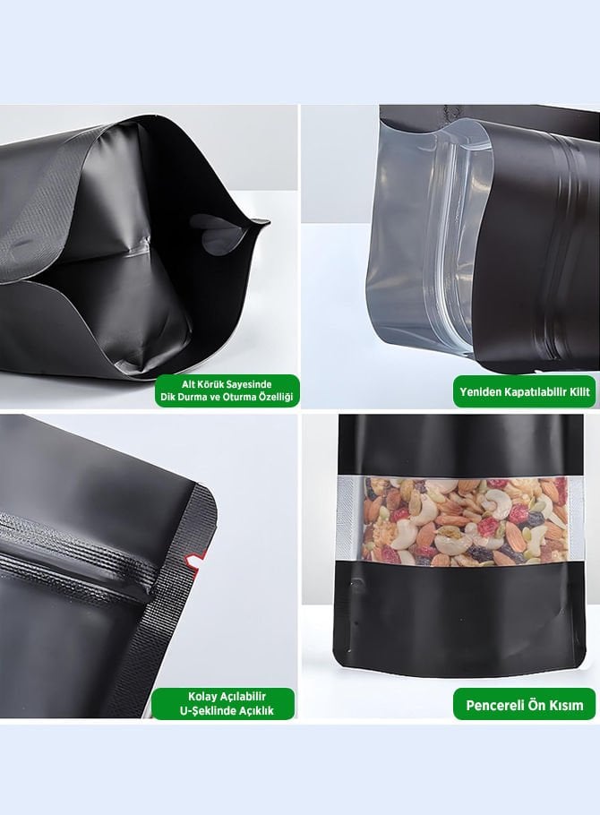 Siyah Şeffaf Pencereli Doypack 1000 - 15x22cm