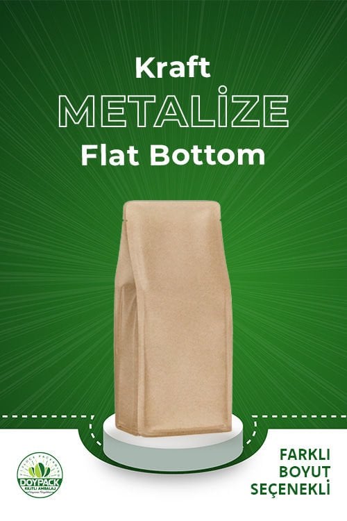 Kraft Metalize Kilitsiz Flat Bottom 750 - 14x35cm - Valfli