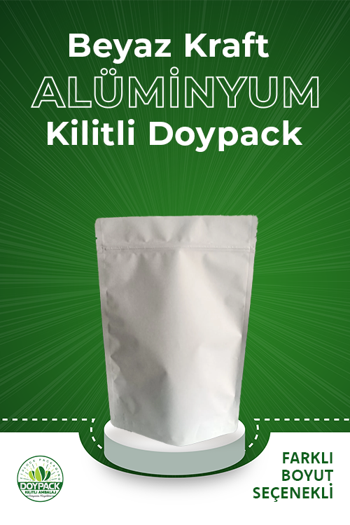 Beyaz Kraft Alüminyum Kilitli Doypack 500 - 16x27cm