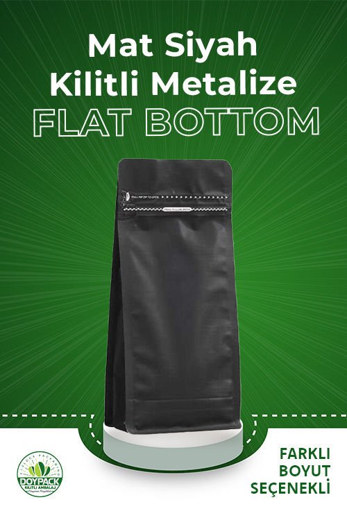 Mat Siyah Kilitli Metalize Flat Bottom 1000 - 11.5x21.5 - Valfli