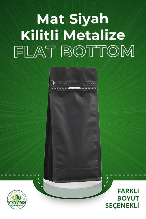 Mat Siyah Kilitli Metalize Flat Bottom 11.5x21.5cm - 1000 - Valfsiz