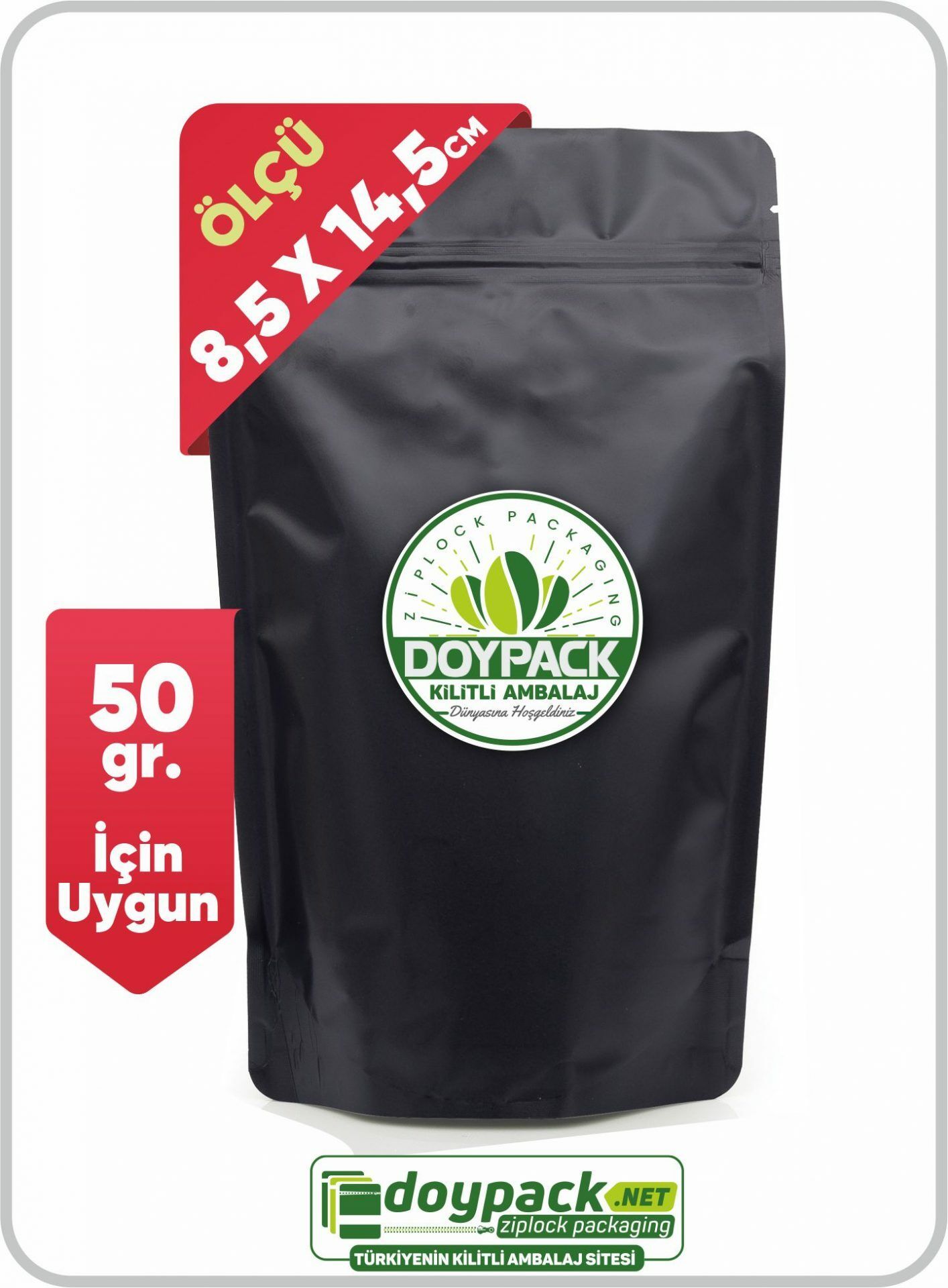 Mat Siyah Alüminyum Kilitli Doypack 100 - 8.5x14.5cm
