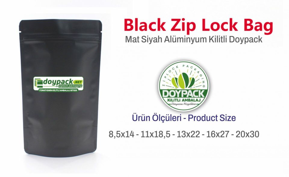 Mat Siyah Alüminyum Kilitli Doypack 1000 - 8.5x14.5cm