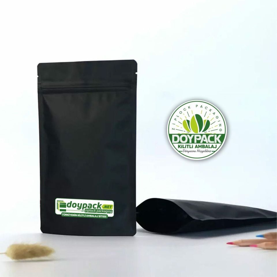 Mat Siyah Alüminyum Kilitli Doypack 1000 - 8.5x14.5cm