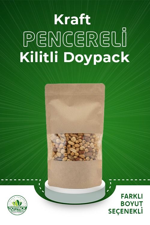 Kraft Pencereli Kilitli Doypack 50 - 25x34cm