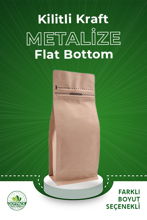 Kraft Kilitli Metalize Flat Bottom 12.5x27.5cm - 750 - Valfli