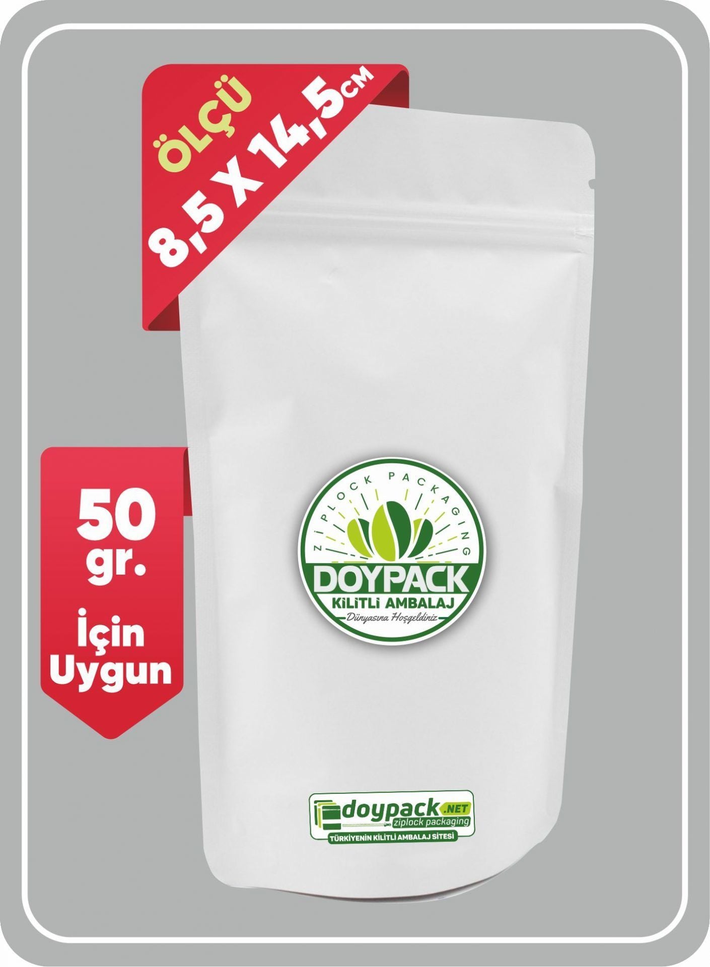 Mat Beyaz Alüminyum Kilitli Doypack 500 - 8.5x14.5cm